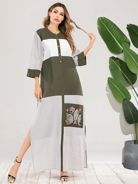 Abiti casual TOLEEN Maxi abito elegante da donna 2023 Estate manica lunga ricamo Patchwork fessura Abaya arabo abito da sera turco