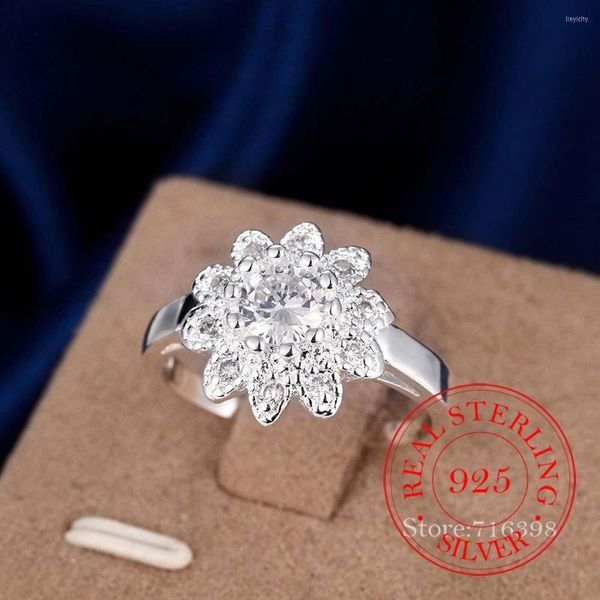 Anelli a grappolo Zircone coreano Cristallo Matrimonio da coppia Argento Per le donne Gioielli in argento sterling 925 Moda Anel De Prata Bijoux