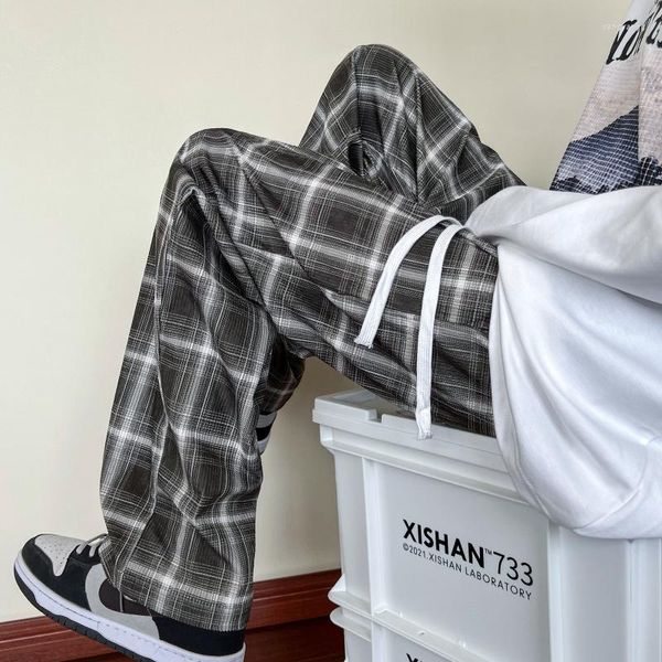 Calça masculina de veludo cotelê xadrez casual moda coreana calças soltas streetwear joggers Harajuku calça de moletom tamanho grande