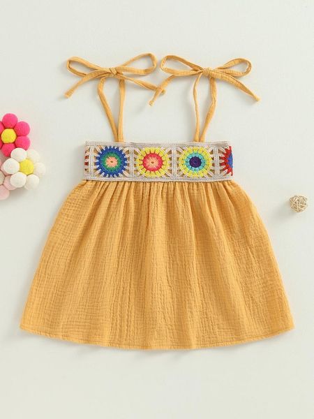 Kız Elbiseler Kızlar kolsuz tığ işi nakış bağı spagetti kayış elbise - küçük prenses için sevimli yaz gündelik kıyafetler
