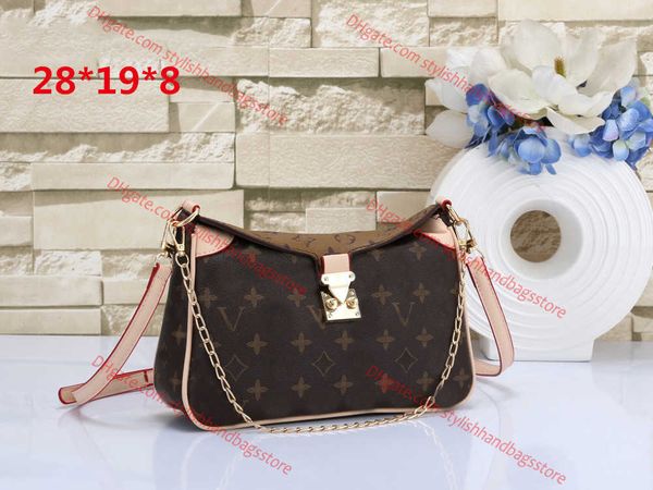 Moda eski çiçek omuz çantaları kadın tasarımcı çanta deri omuz crossbody çanta kilit tokası dokuma zincir kayış handlestylishhandbagsstore