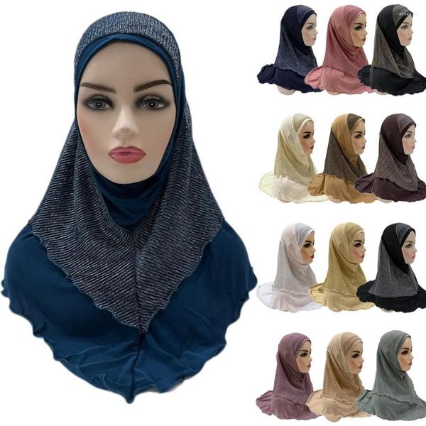 Ethnische Kleidung, muslimische Amira-Hijabs, für Damen, islamischer fester Schal, Mütze, weicher Kristall, einfarbig, bereit zum Tragen, Kopftuch, Wickelkopf, 60–70 cm