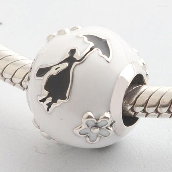 Pietre preziose sciolte Autentico S925 Sterling Silver Daisy Flower Bead Smalto Ragazza che balla con ombrello Charm Fit Bracciale donna Bracciale fai da te