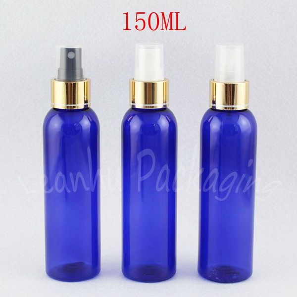 Garrafas de armazenamento 150ML Garrafa de plástico azul com bomba de spray de ouro 150CC Maquiagem Água/Toner Sub-engarrafamento Recipiente Cosmético Vazio