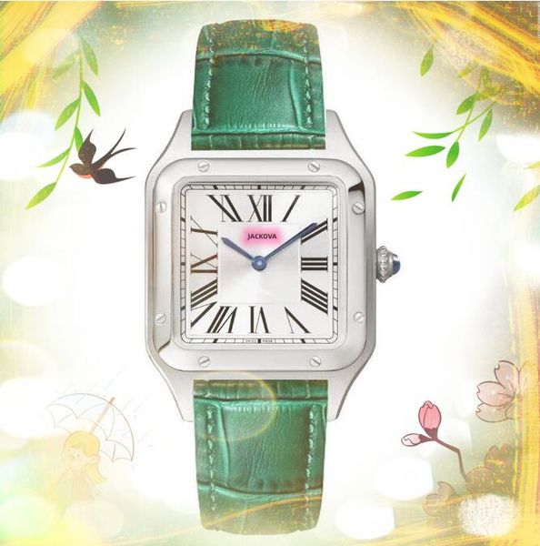 Premium-Armbanduhr mit römischen Zahlen und quadratischem Quarzwerk für Damen, zweipolige Uhr, beliebter Business-Stil, gut aussehendes Kleid, echtes italienisches Lederarmband, Uhren, Geschenke