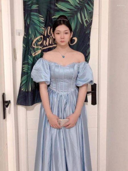 Partykleider Blaues Abendkleid Verlobung Jacquard Frankreich Vintage Süße koreanische Prinzessin Fee Abend