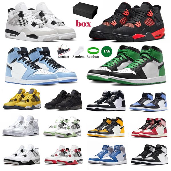 Mit Box 1s 4s Männer Frauen Basketballschuhe 4 Bred Patent University Blue Sail Military Black Red Thunder White Oreo Herren Trainer Sport Sneakers