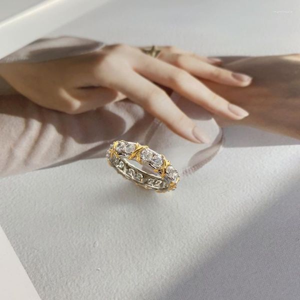 Anelli a grappolo 925 Sterling Silver Classic Fashion Cross Gold Color X Shape Ring Temperamento Personaliz Women Proposal Wedding High End