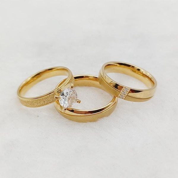 Anelli a grappolo 12 anni Anniversario Festa Donna 3 pezzi Proposta di matrimonio Set di fidanzamento per coppie Gioielli fatti a mano placcati oro 14k