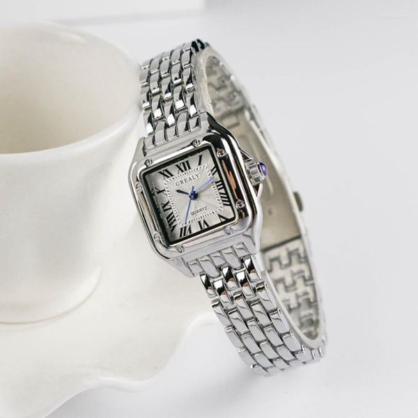 Orologi da polso Orologi da donna Fashion Square 2023 Orologio da polso al quarzo da donna di marca Orologio da polso classico argento semplice Femme Steel Band Zegarek Damski