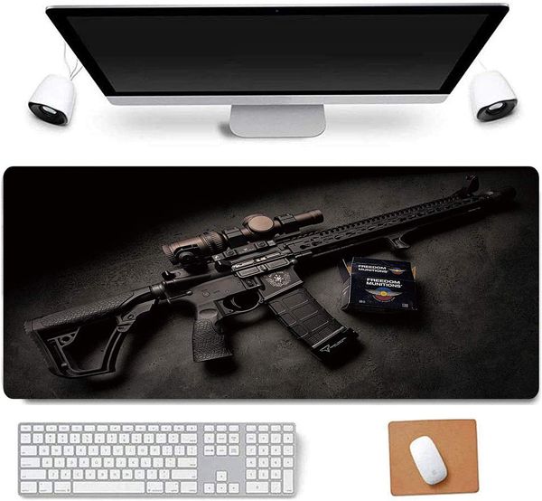 31,5 x 11,8 Zoll schwarze Waffe, langes, großes Gaming-Mauspad mit genähten Kanten, XL-Laptop-Tastatur, Mauspad, Schreibtischunterlage