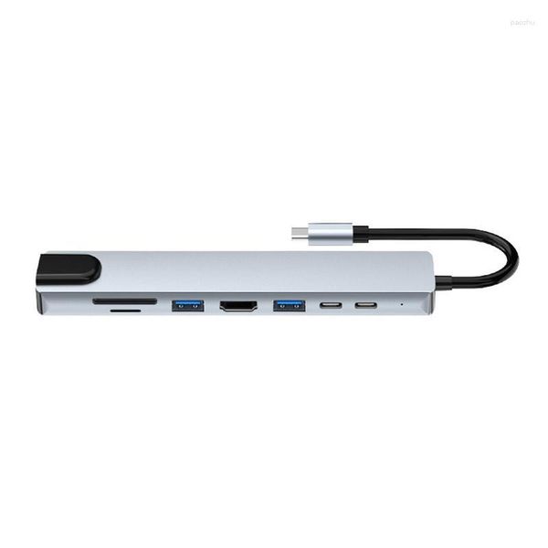 Splitter Docking Station USB C 8 em 1 Plug and Play multifuncional para disco rígido portátil leitor de cartão flash
