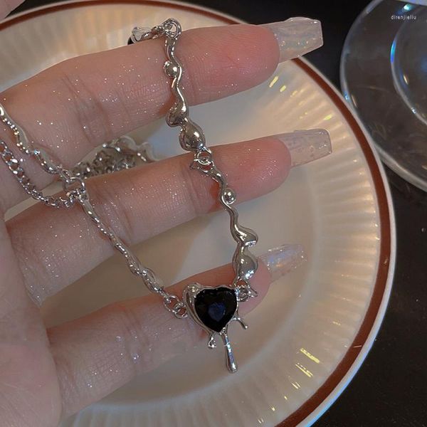 Colares com pingente Uilz luxo preto em forma de coração para mulheres irregular gota de água corrente de metal gargantilha colar punk Y2k Jewerly