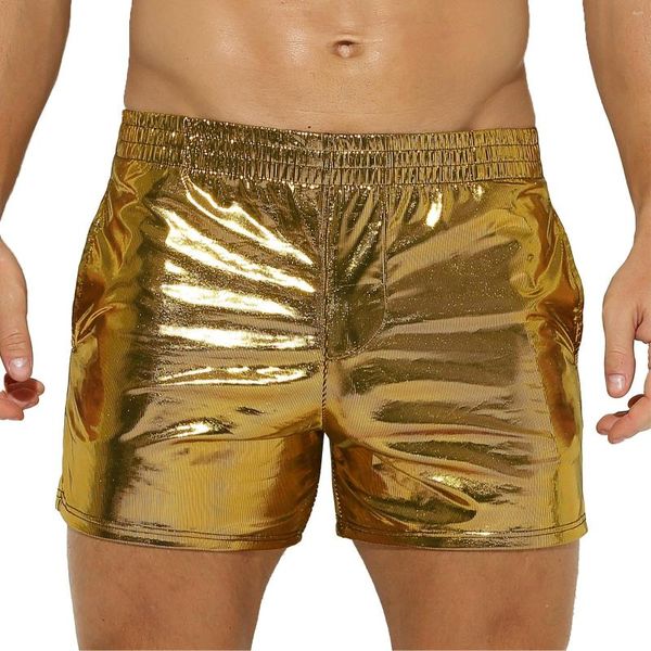 Мужские шорты мужская мода Shiny Faux Leathere Low Rost Short Bins с карманами вечеринка ночной клуб полюс