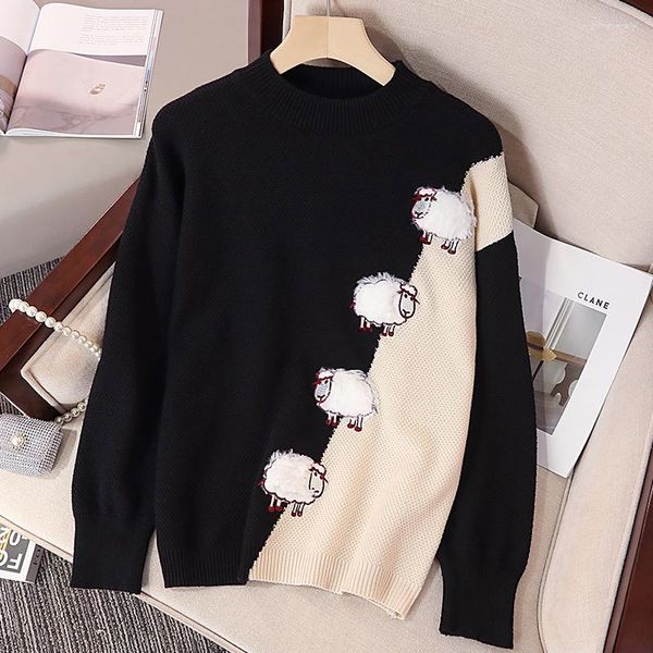 Kadın Sweaters Koyun Tatlı Siyah Gevşek Kore Stili Harajuku Bahar Sonbahar Kış Örgü Vintage Pullover Moda 2023 Kadın
