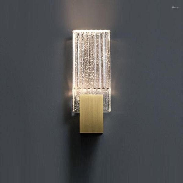 Candeeiro de parede Moderno Cristal LED Simples Arandela de Cobre Estar de Luxo Sala de Jantar Luz de Fundo Luminárias de Decoração de Quarto