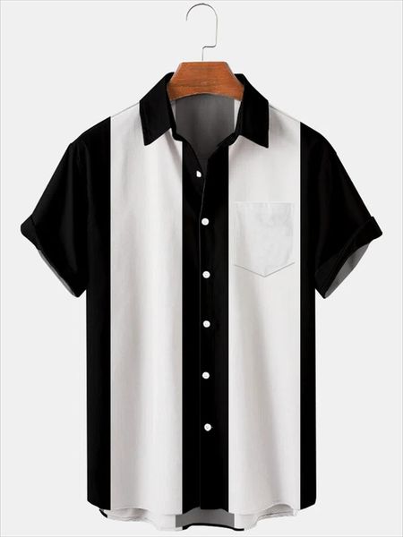 Blazers mais vendidos 2022 Novo Creative 3D Digital Black and White Grid Padrão de colagem do flow Holiday Leisure Sleeves Shirt Sirt