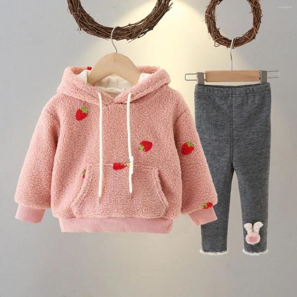 Set di abbigliamento Abito per bambini Maglione caldo Ragazza Felpe con cappuccio in pile Pullover Felpa Pantalone Inverno Primavera Capispalla carino Autunno Abbigliamento per bambini