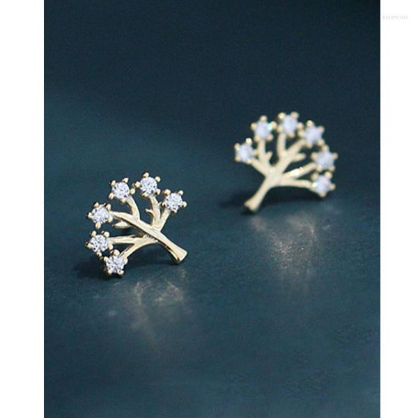 Orecchini a bottone MLKENLY Mini albero della vita Squisito argento sterling 925 Golden Mori Accessori foglia studentessa