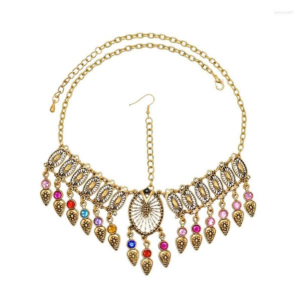 Fermagli per capelli Strass Fascia per capelli da donna Bohemian Ethnic Vintage Nappa in lega Turca intagliata Hollow Jewelry Statement Feminina