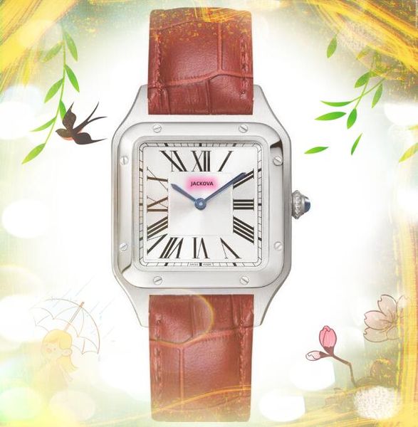 Mode numéro romain carré quartz montre en cuir véritable femmes deux broches horloge style populaire affaires belle robe à la recherche véritable bracelet en cuir italien montres cadeaux