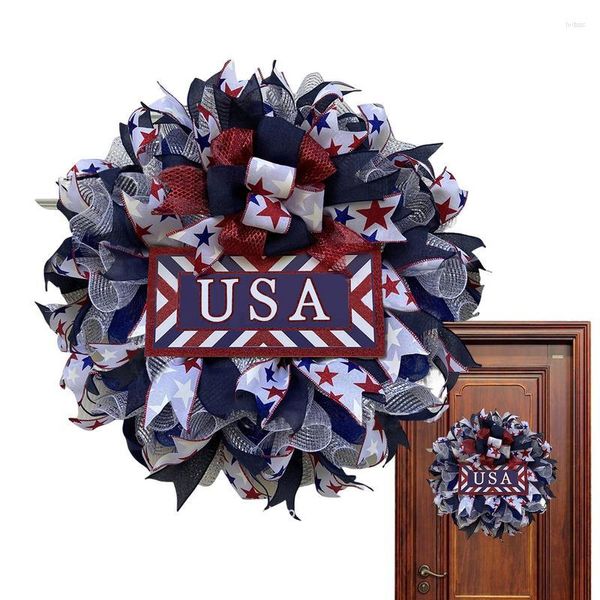 Декоративные цветы 4 июля венок патриотический американский флаг дверь для Дня Независимости Декор Школа Школа Фронт -Сад