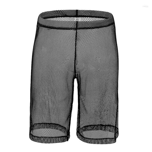 Mutande Uomo Mesh See Through Underwear Sheer Boxer Half-length Solid U Convex Pouch Mens Long Gay Wear