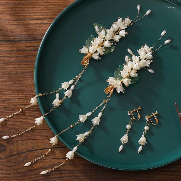 Presilhas de cabelo Par Borla Antiga Roupas Brincos Conjuntos Touca Fada Menina Flores Curtas Acessórios Antiguidade