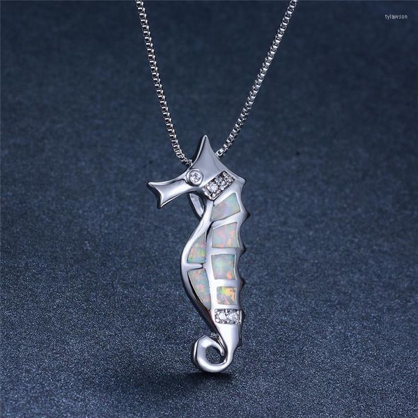 Anhänger Halsketten Weibliche Niedliche Seepferdchen Halskette Weiß Blau Feuer Opal Vintage Schwarz Gold Silber Farbe Hochzeit Für Frauen