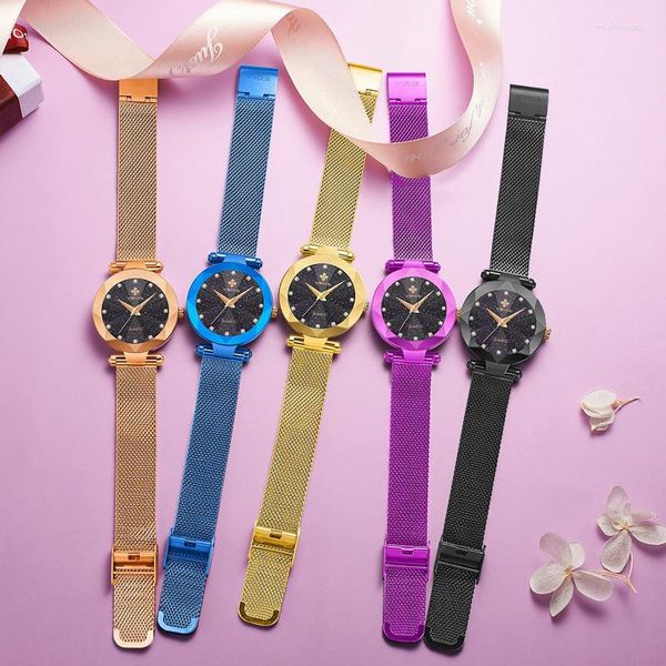 Orologi da polso Orologi da donna 2023 Orologio da polso da donna Starry Sky Diamond Nero Piccolo Orologio impermeabile semplice ed elegante