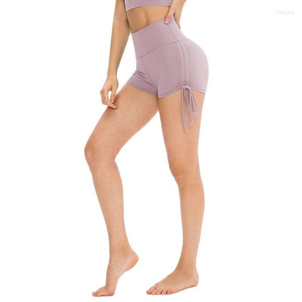 Shorts ativos 2023 primavera yoga curto feminino para fitness cintura alta cordão design nylon elastano elástico respirável tecido nude academia