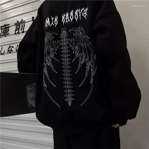 Moletons Masculinos Masculinos Evil Wing Print Pullovers Outono Gótico Retro Skeleton Camisolas de Manga Comprida Hip Hop Punk Oversized Streetwear Y2K