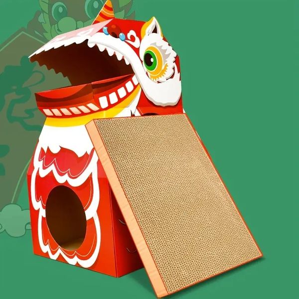 Многофункциональный красный лев кошачий гнездо гнездо динозавр картонная картонная бумажная бумага для кошачья игрушка царапина доска кровать домашние животные дома