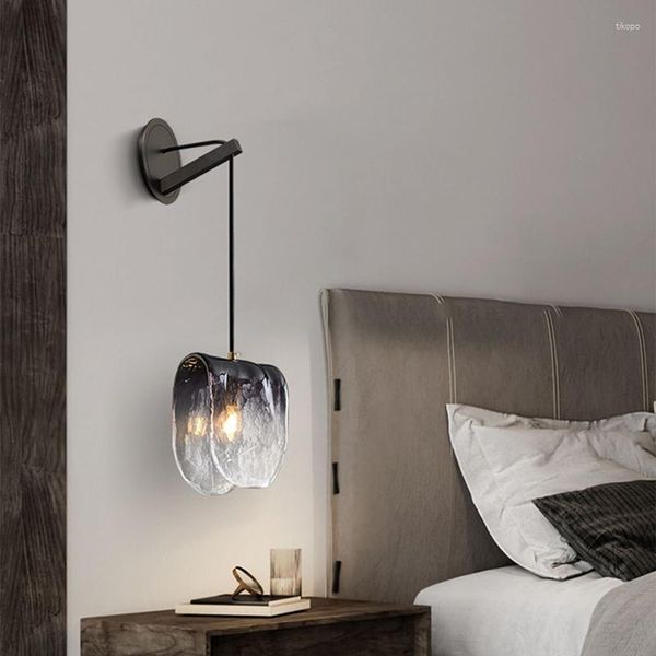 Lampada da parete Modern Indoor LED Lampade in vetro colorato grigio Nightlight Minimal Small per camera da letto Interior Light Room Decor