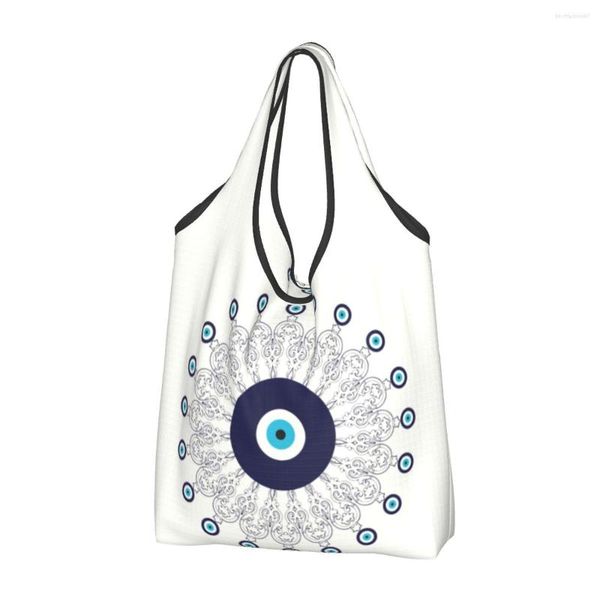 Einkaufstaschen, süße mediterrane Mandala-Einkaufstasche mit bösem Blick, tragbar, Nazar-Amulett, Lebensmittel, Shopper, Schultertasche