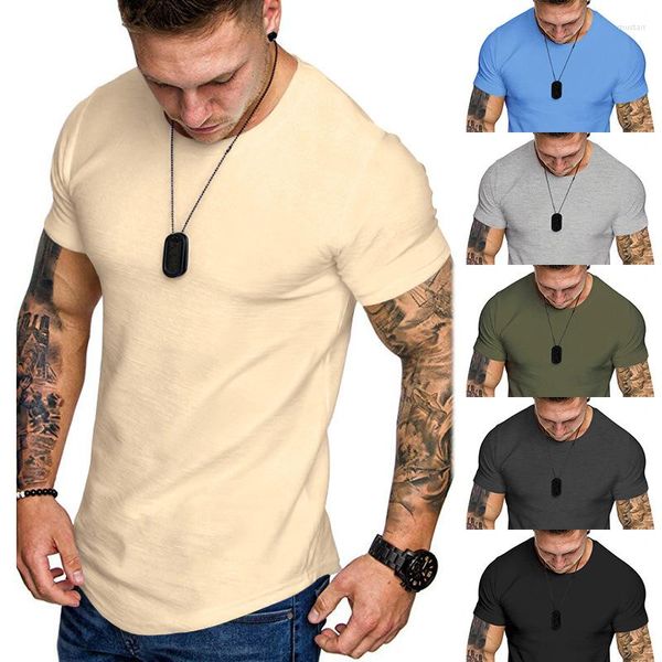 Camisetas masculinas de algodão, camisetas masculinas casuais, macias, fitness, verão, camisetas finas, roupas para casa, gola redonda, manga curta, camisa sólida para