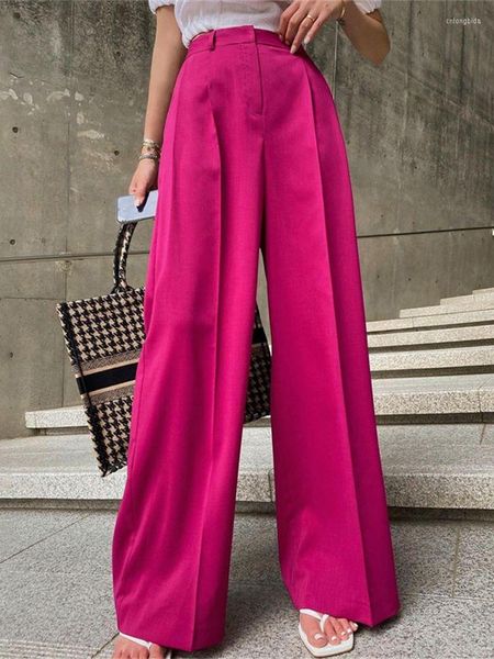 Pantaloni da donna Donna Primavera Rosa Ufficio Estate Moda Figura intera Signora Elegante Pantaloni larghi a vita alta Abbigliamento femminile