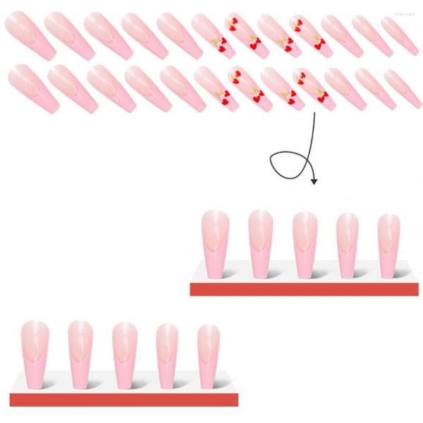 Yanlış Tırnaklar Tırnak Sanatı Yamaları Çıkarılabilir göz alıcı Pembe Bale Aşk Kiraz İpuçları Güzel İşçilik Ev Tedarik