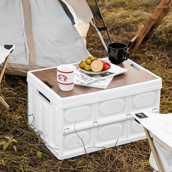Camp Furniture Outdoor Camping Klapptische mit Holzdeckel, Auto-Aufbewahrungsbox, Lebensmittel-Organizer, Behälter für den Haushalt, große Kapazität