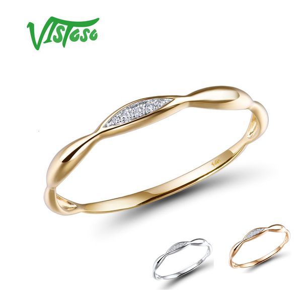 С боковыми камнями Vistoso Gold Rings для женщин подлинное желтое белое кольцо 14 тыс.