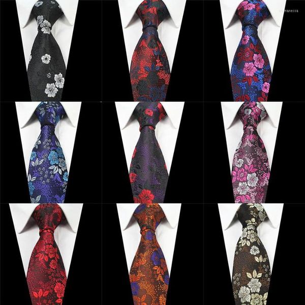 Papillon Ricnais 8cm Cravatta da uomo floreale Collo sottile per uomo Cravatte di seta blu rosso Set regalo di nozze da uomo Lusso