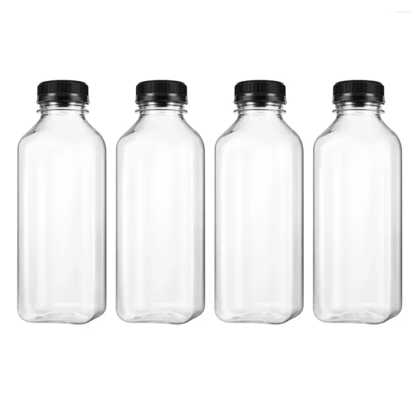 Bottiglie di stoccaggio UKCOCO 4PCS Contenitori vuoti in plastica PET con coperchi Tappi Bevande Bottiglie Bomboniere Barattolo (Nero