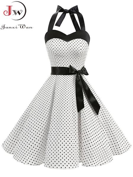 Capris Frauen Polka Dot Print Sommer Kleid Sexy Retro Weiß Halter Vintage Kleid Robe Femme Pin Up Rockabilly Party Kleid