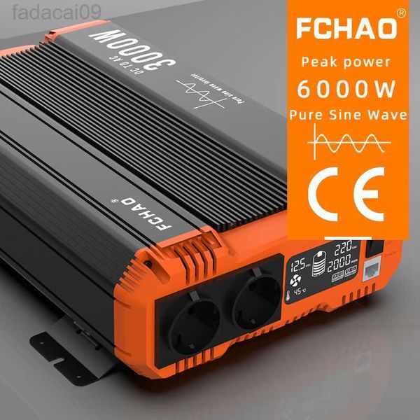 Стартер автомобилей FCHAO 6000 Вт Pure Sine Wave Inverter 12V 24 В до 220 В 230 В преобразователя мощности ЖК -дисплей трансформатор трансформатор автоматические аксессуары UPS HKD230710