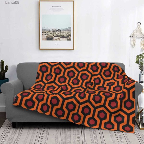 Одеяла оранжевые сияющие петлевые шестиграны с видом на отель ковровые одеяла мягкие фланелевые винтажные геометрические одеяла для кушютной машины для спальни T230710