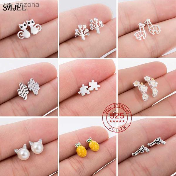 Più nuovo 925 Sterling Silver Needle Women Jewelry Cute Chic Cat Orecchini Ragazze Bambini Cactus Puzzle Gun Shape Studs Regali di compleanno L230620