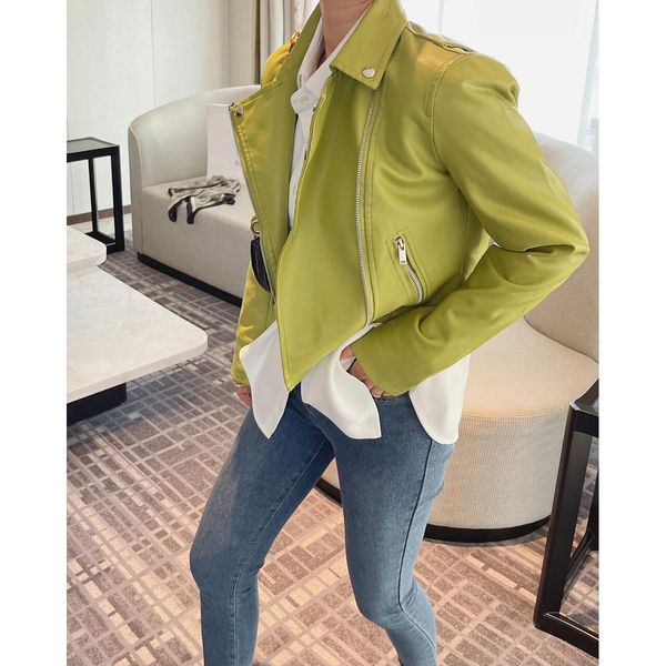 Trincheira 2023 Mulher Green Moto Biker Zipper Faux Pu Leather Jackets Blazers Trench Coats Y2K Roupas Capatos de chuva Overtomcola Spring Za Stylish