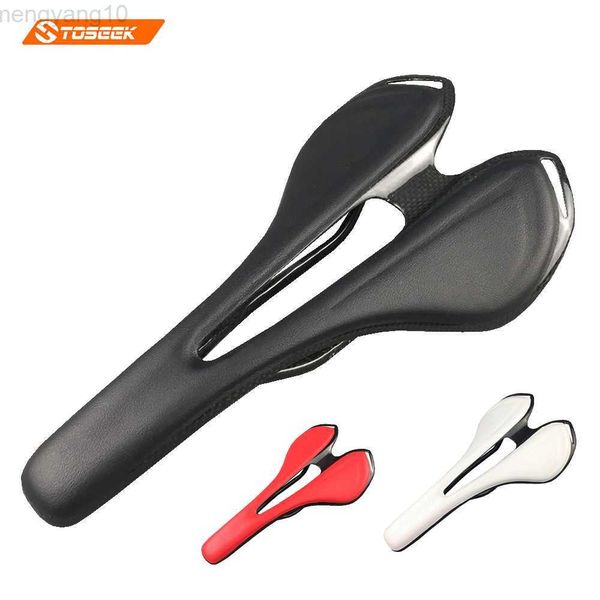 Selle per bici Vendita calda! Sella per bicicletta in carbonio Super leggera 125g Sella in pelle TOUPE rossa / nera / bianca HKD230710