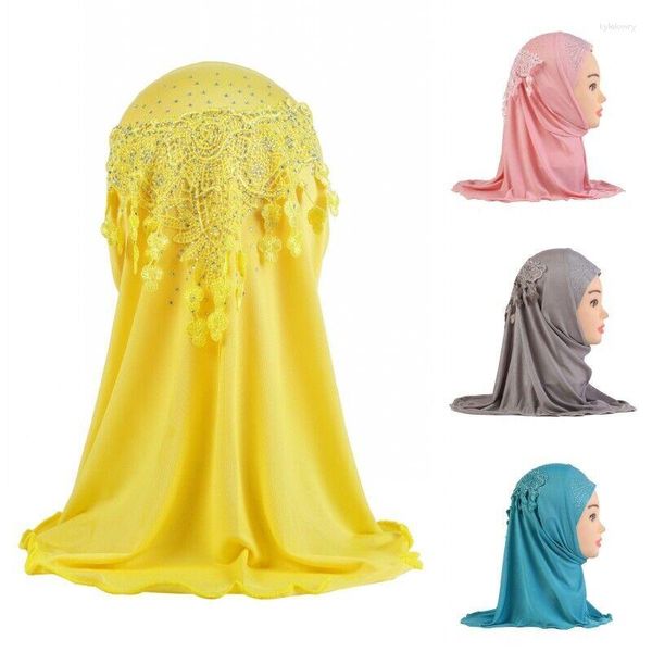 Abbigliamento etnico Ragazze musulmane di 2-5 anni Hijab Ramadan Eid Foulard a copertura totale Amira Islamico Bambini Strass Biancheria intima Preghiera Copricapo