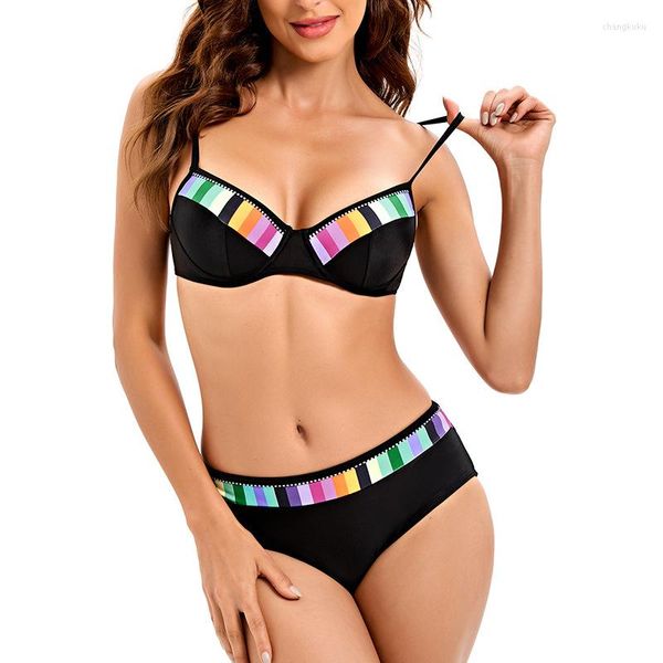 Damen-Badebekleidung (4 Farben), Farbverlauf, sexy zweiteiliger Bikini-Badeanzug, Bügel, Push-up-Damenschwimmen